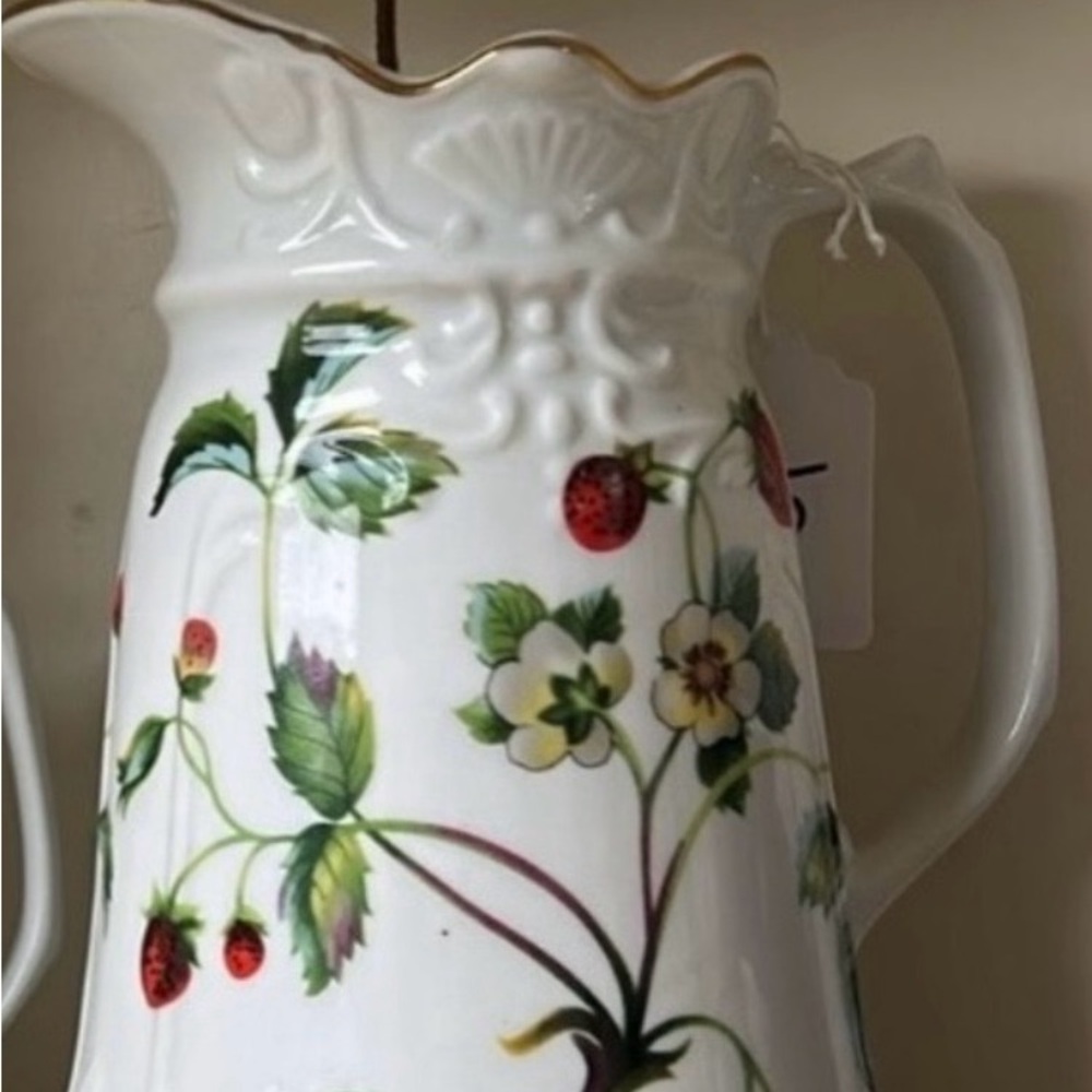 Floral Ceramic Pitcher with Gold Trim
